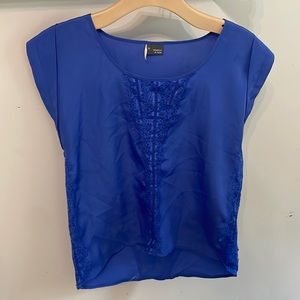 Blue and lace cut out top